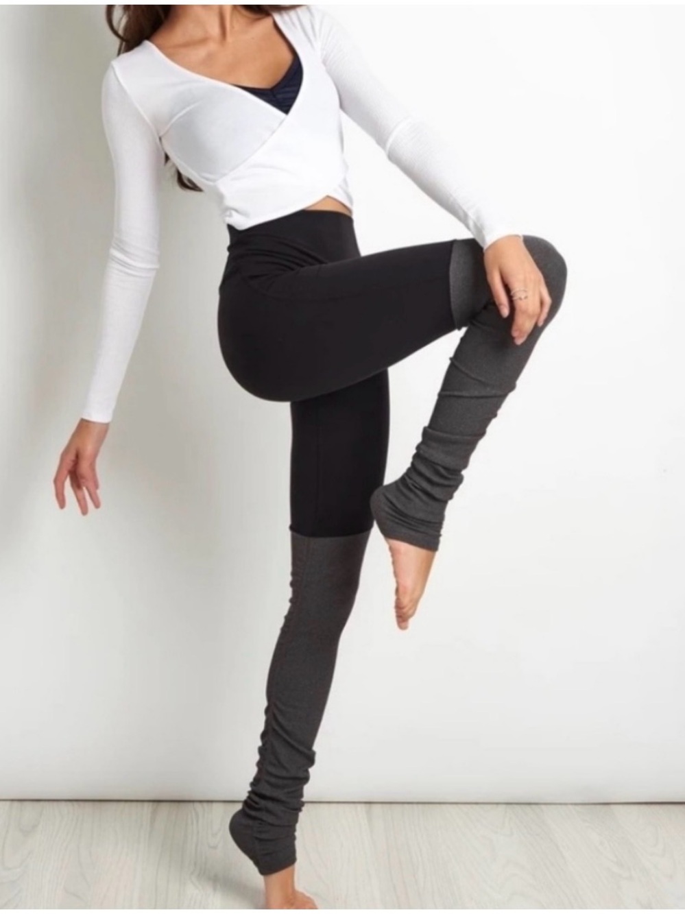 ALO Yoga Black Leggings with Dark Gray Lower Panels
